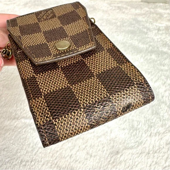 Louis Vuitton Damier Ebene Card Case Holder KEY FOB wristlet pouch CUTE! - Picture 4 of 9